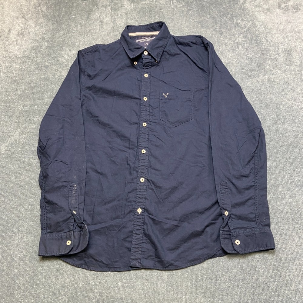 American Eagle Outfitters Shirt Mens L Navy Blue Cotton Vintage Fit Button Down